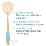 Vive Health - Curved 17” Mesh Loofah Brush with Handheld Loofah, Waterproof