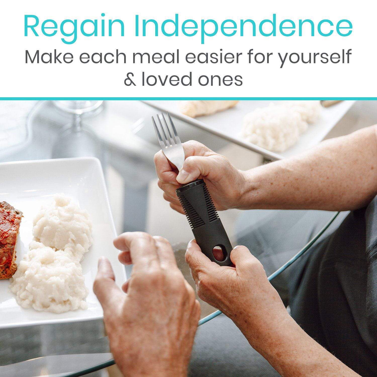 Vive Health - Adaptive Utensil Set, Wide, Non-Weighted Fork, Spoon, Knife, Dishwasher Safe