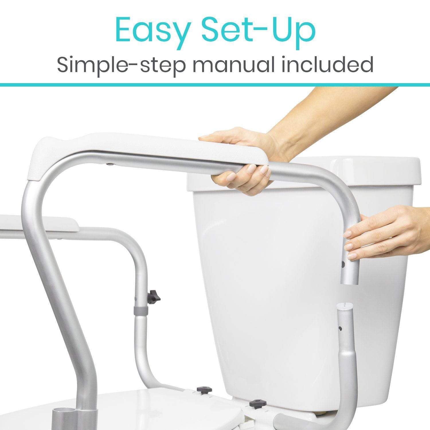 Vive Health - Toilet Safety Frame with Crossbar, 26.5” Wide Nonslip Rails, Supports Up to 300 lbs