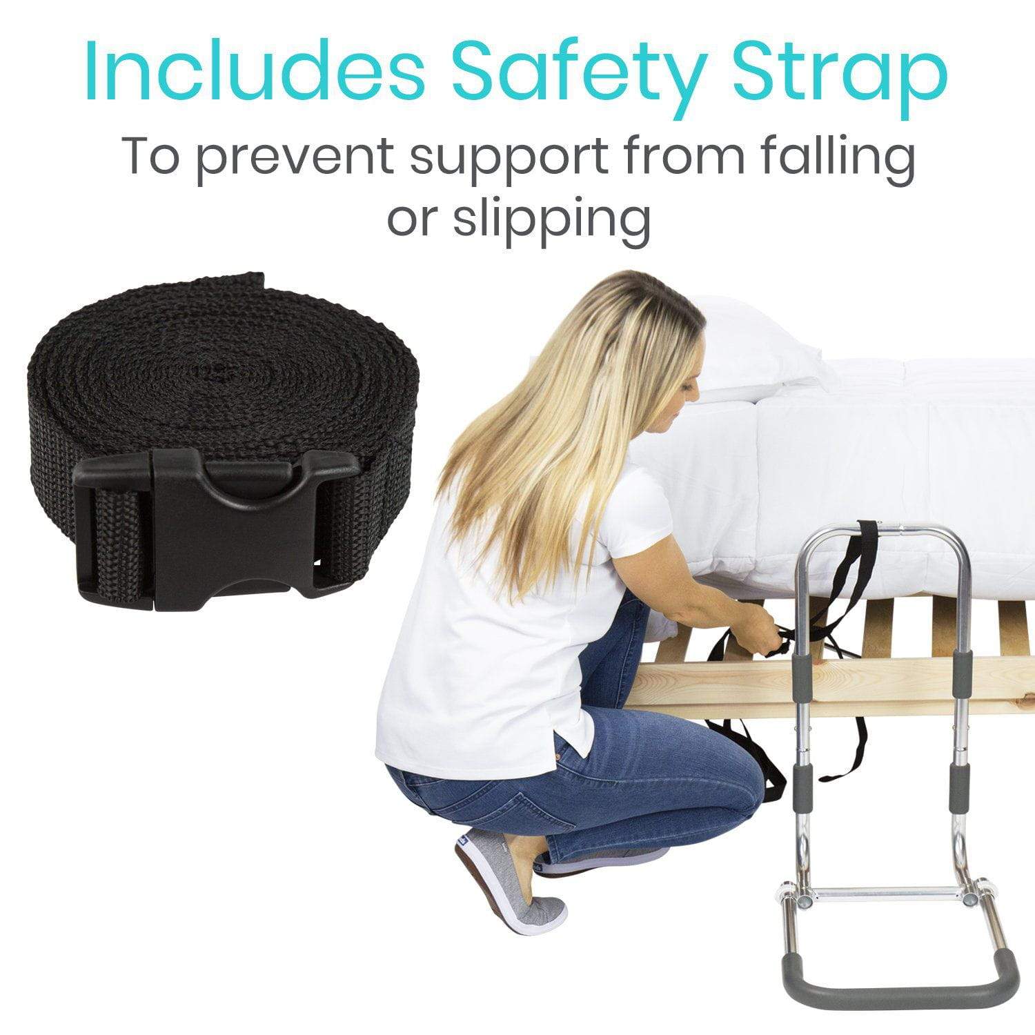 Vive Health - Compact Bed Rail with Dropdown Feature, Anchor Strap, Fits Any Bed
