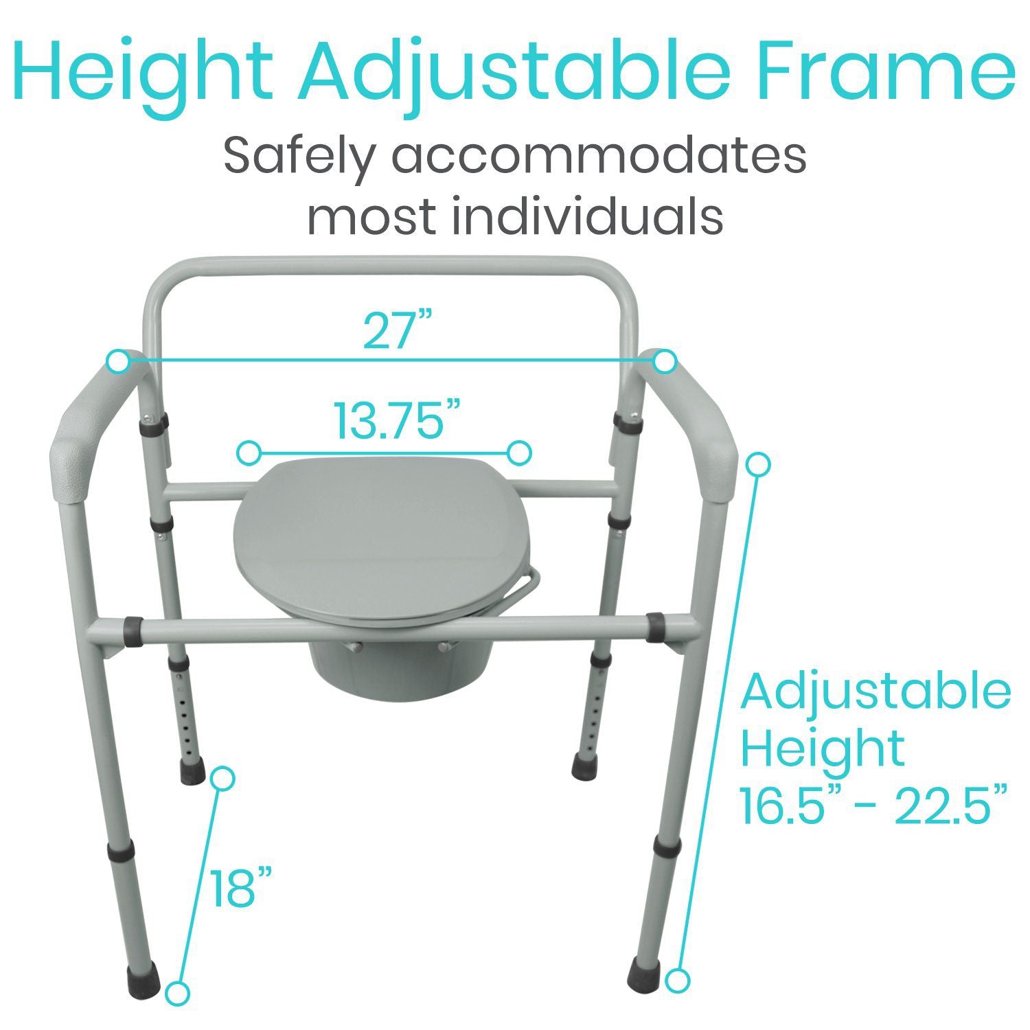 Vive Health - Bariatric Commode, Adjustable Steel Frame, 6 Qt Pail w/Lid, Splash Guard