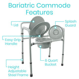 Vive Health - Bariatric Commode, Adjustable Steel Frame, 6 Qt Pail w/Lid, Splash Guard