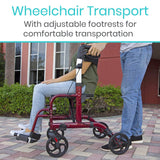 Vive Health - Four Wheel, Aluminum Wheelchair Rollator Hybrid, 300lbs Weight Capacity