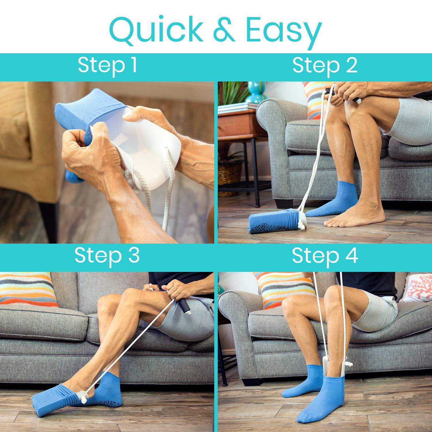 Vive Health - Sock Assist with Adjustable Cord and Soft Foam Handles, 200lbs Weight Capacity,