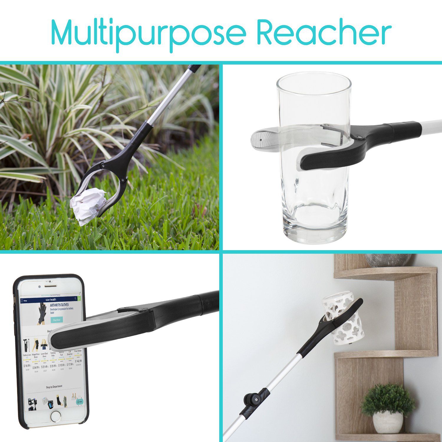 Vive Health - Pack of 2 32” Folding Reacher Grabber with 4" Rotating Claw - Supports up to 5 lbs