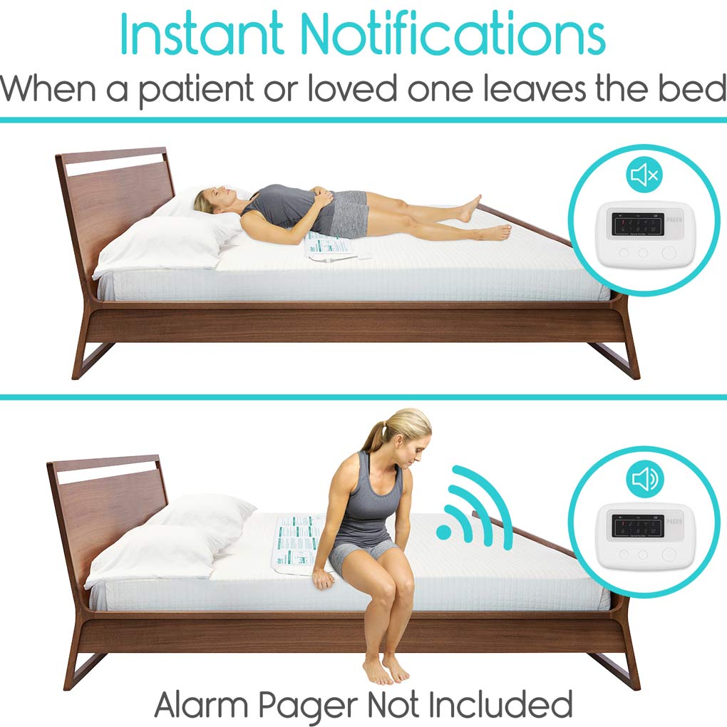 Vive Health - Wireless Bed Alarm and Pager, Waterproof 29.5” x 10" Pad with Transmitter