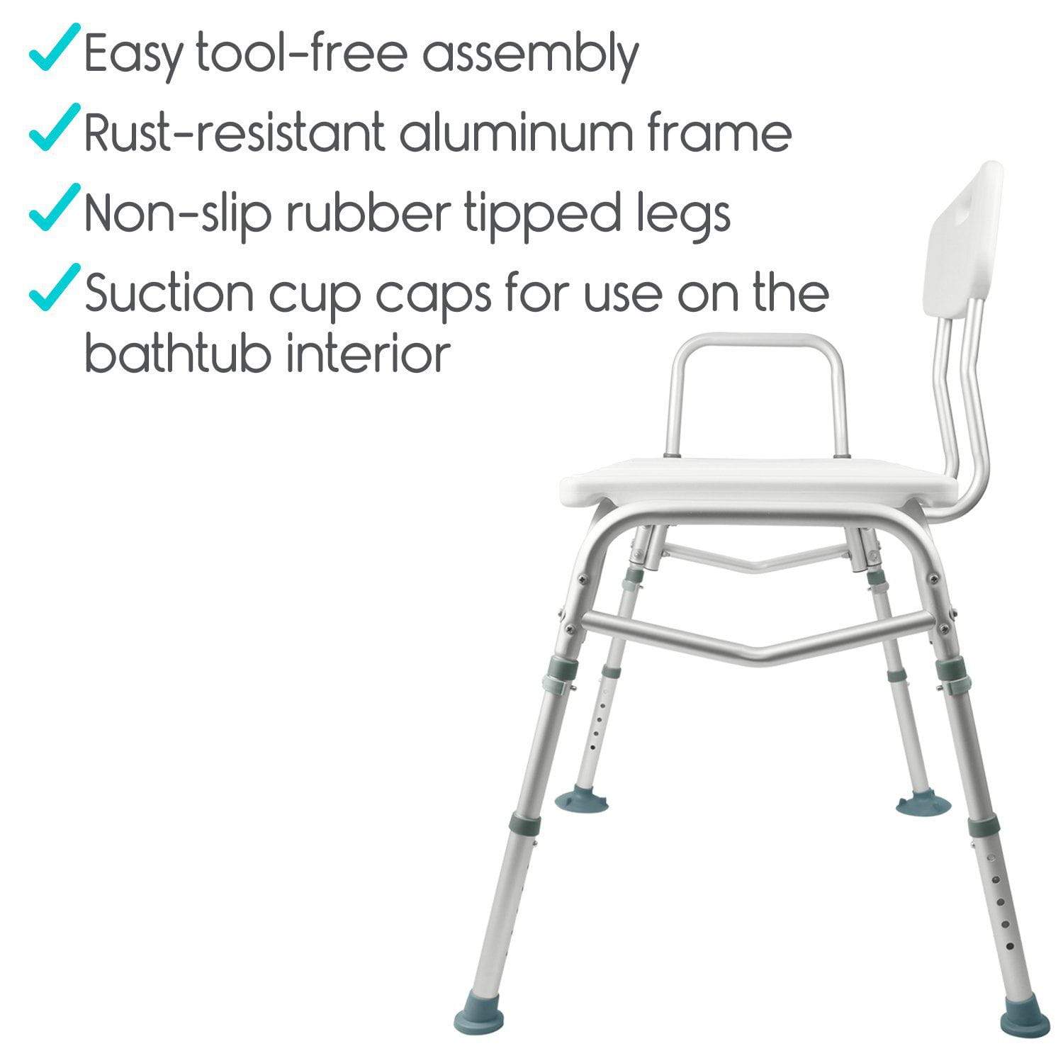 Vive Health - Bathroom Transfer Bench with Adjustable Aluminum Frame and Nonslip Design