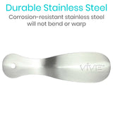 Vive Health - 7.5” Stainless Steel Shoe Horn, Narrow/Wide, Rounded