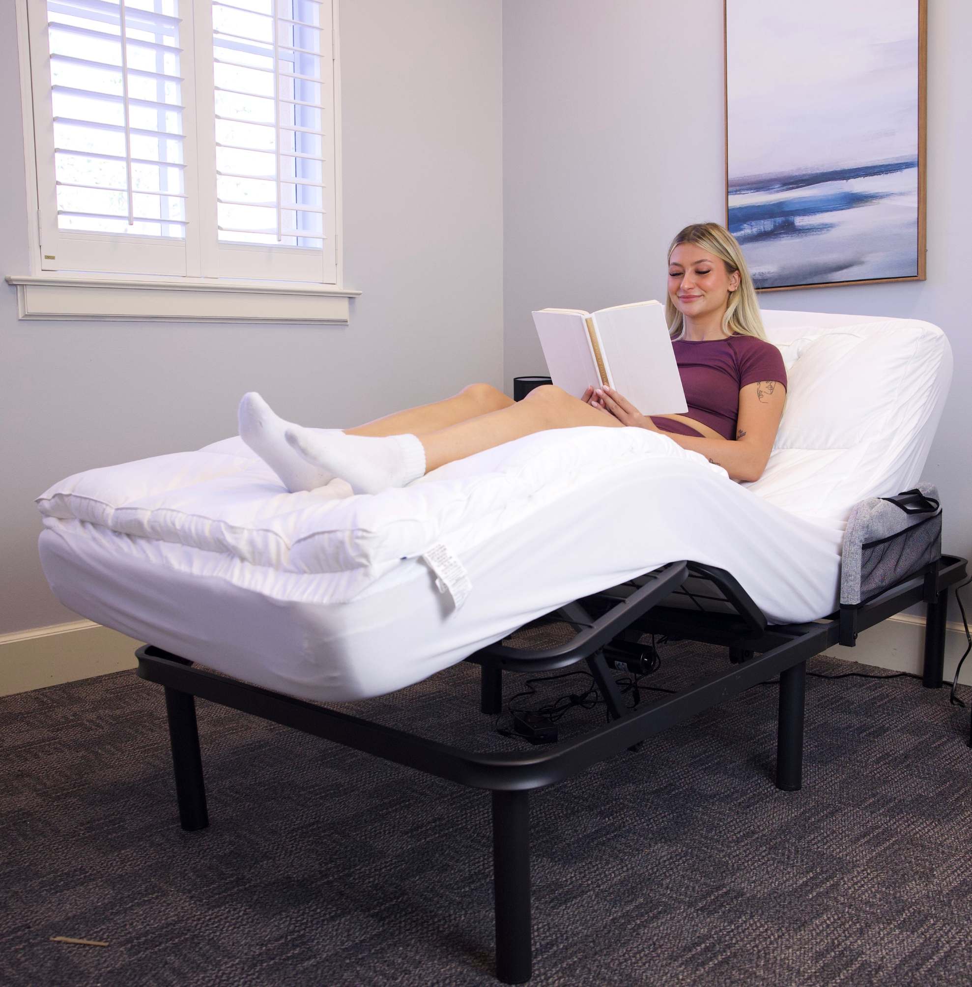Vive Health - Electric Bed Frame, Dual Motors, Wireless Remote, USB Ports, Twin