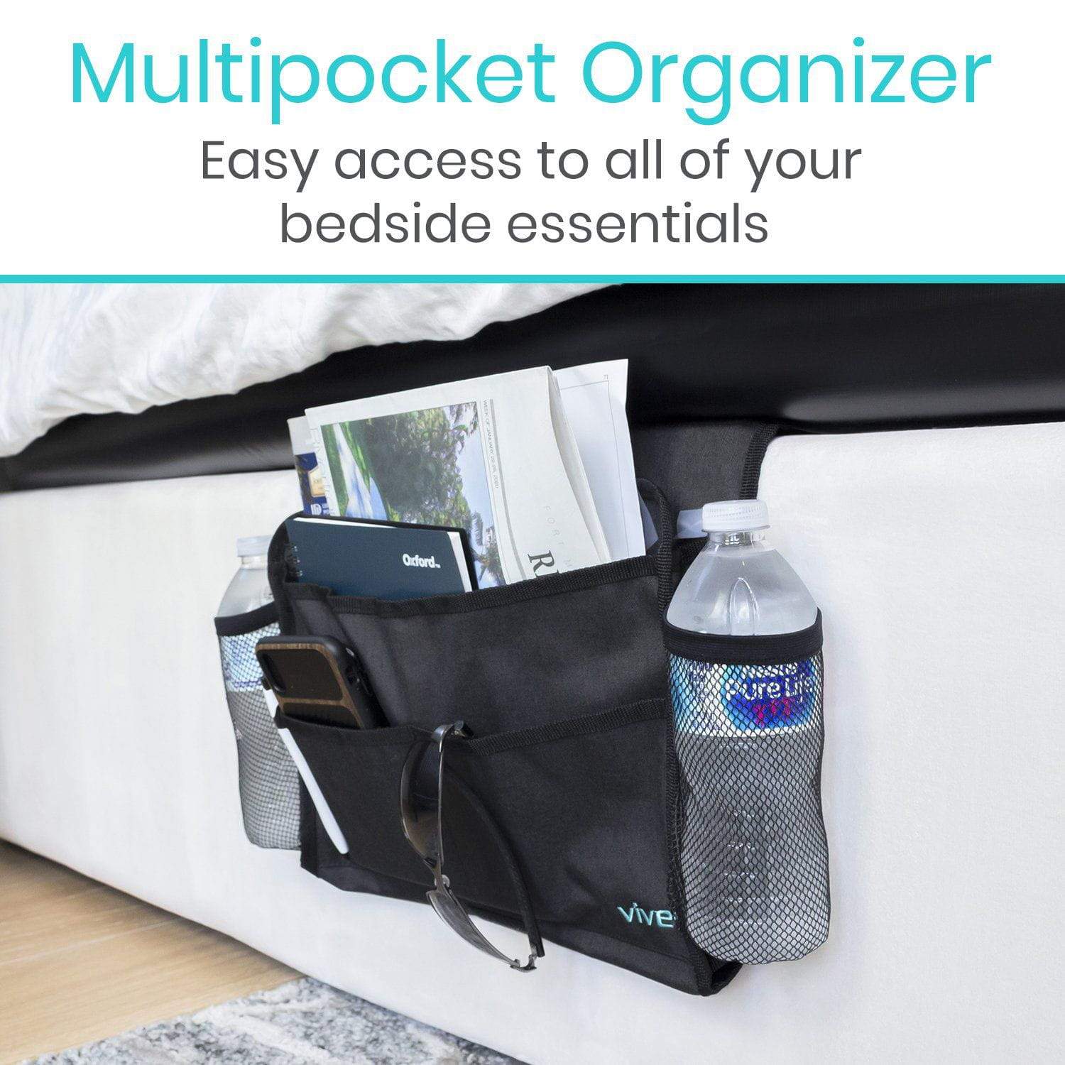 Vive Health - Bedside Caddy, 13.5" Wide, Mesh Pockets, Extra-Long Flap