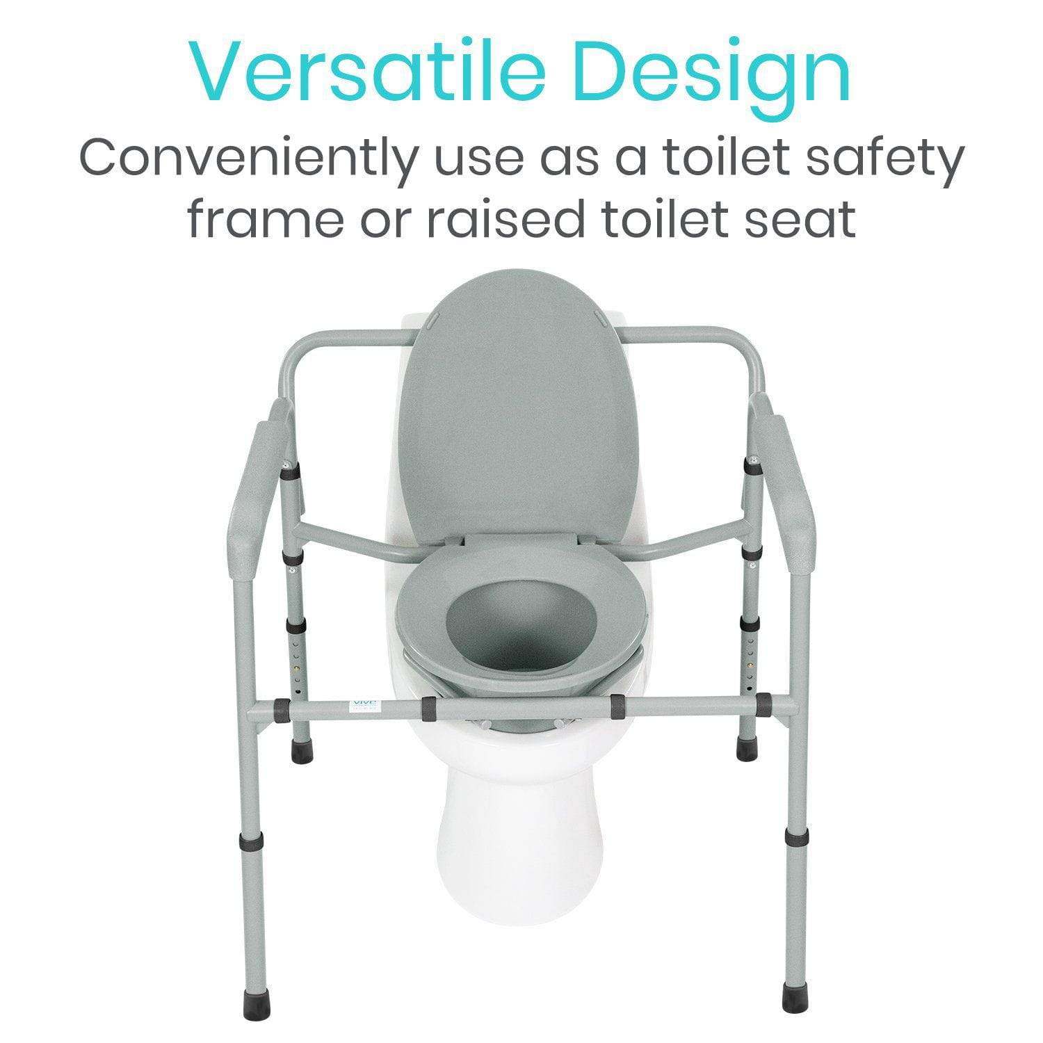 Vive Health - Open Box Bariatric Commode, Adjustable Steel Frame, 6 Qt Pail w/Lid, Splash Guard