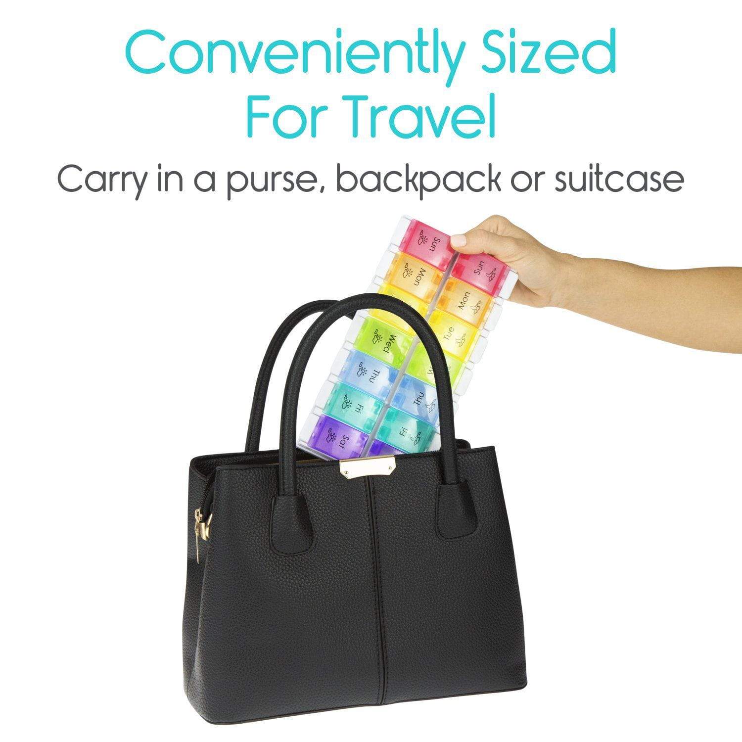 Vive Health - AM/PM Pill Organizer with Color-Coded, Push-Button Lids, Detachable