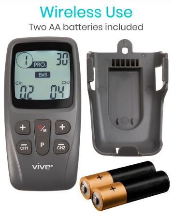 Vive Health - EMS TENS Unit with 22 Modes/40 Intensities, 8 Electrode Pads, 2 Lead Wires, and Belt Clip