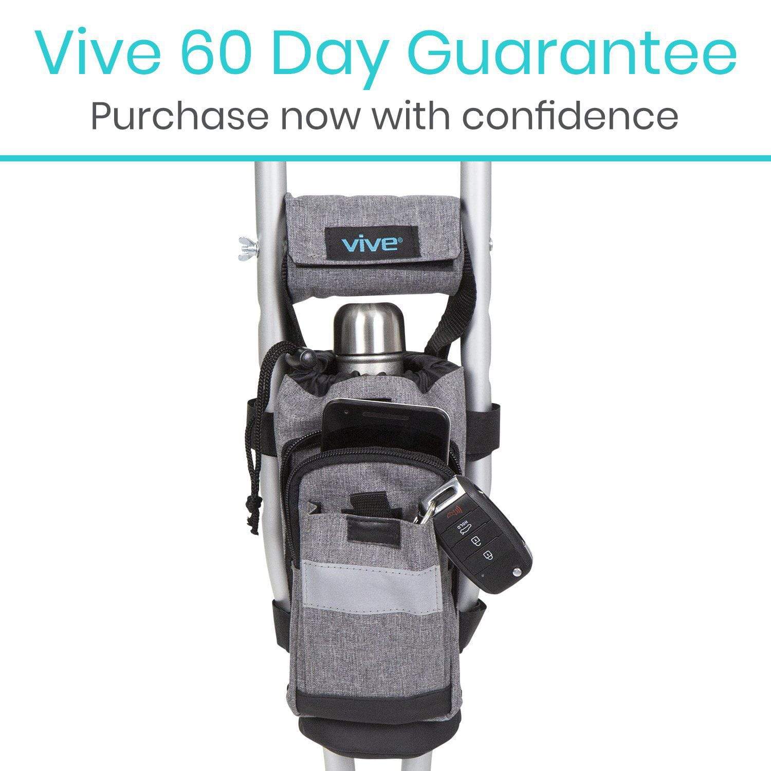 Vive Health - Crutch Bag with Drawstring, Zippered Pocket, and Hand Grip Covers