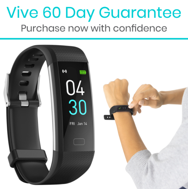 Vive Health - Rechargeable Wristband Fitness Tracker w/ App, Touch Screen