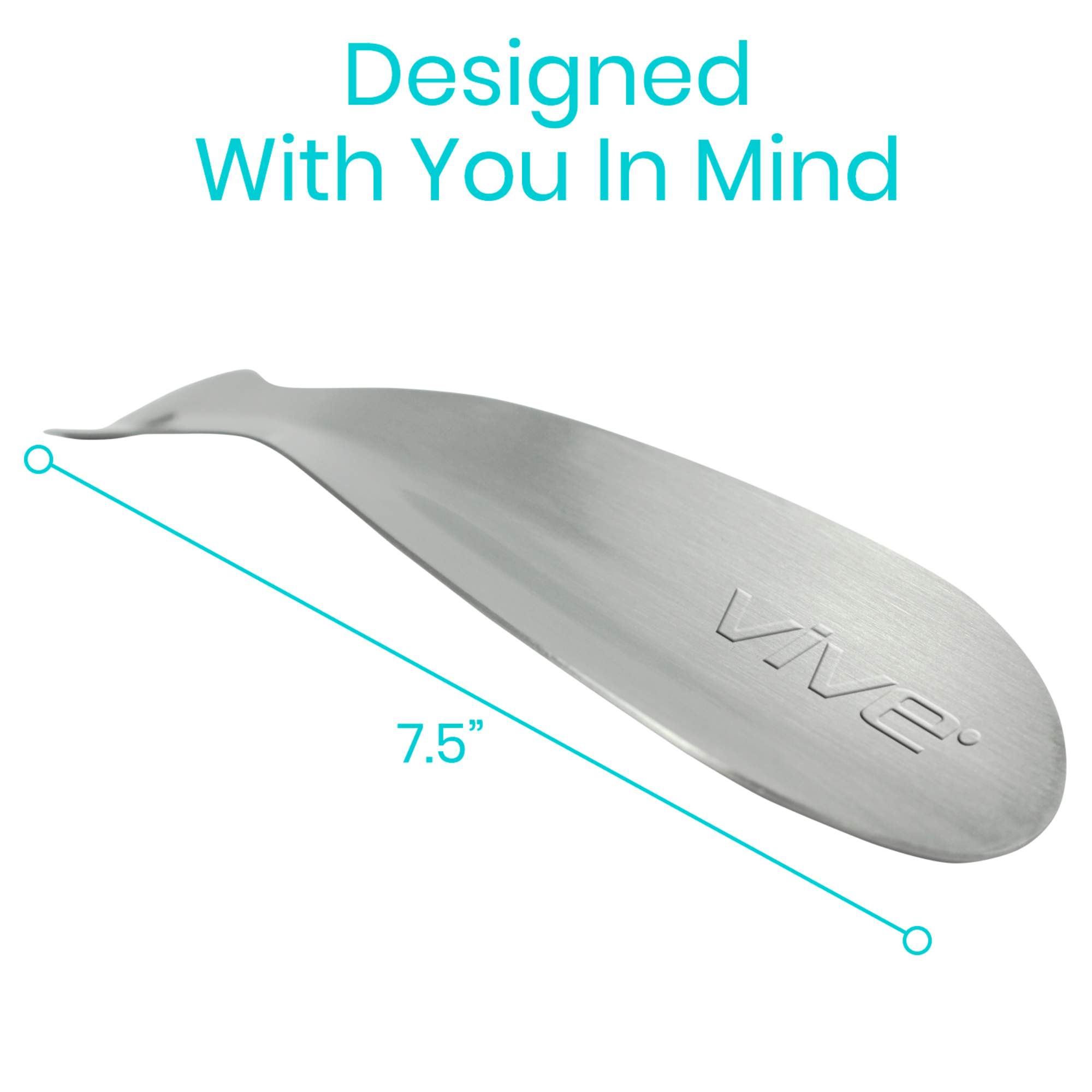 Vive Health - 7.5” Stainless Steel Shoe Horn, Narrow/Wide, Rounded