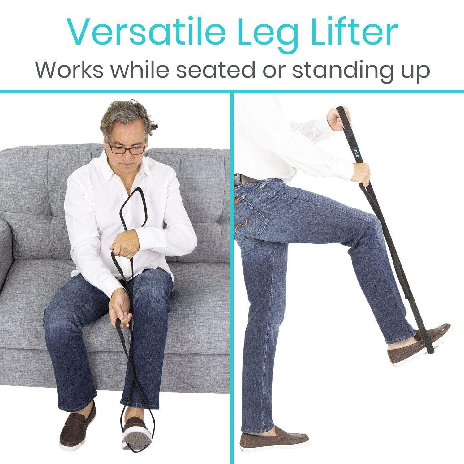 Vive Health - Multi-Grip Leg Lifter, 41” Strap with Aluminum Core and 3 Handles