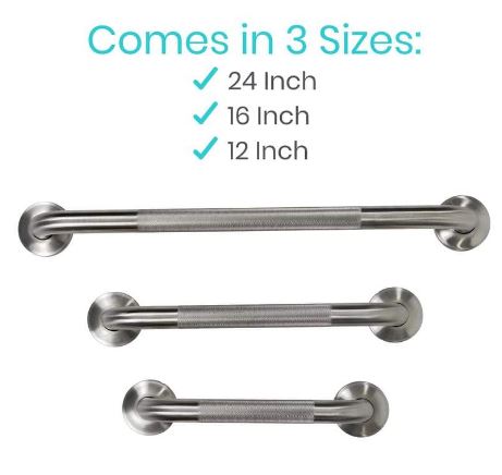 Vive Health - Textured Metal Grab Bar, 24” Stainless Steel, Brushed Nickel