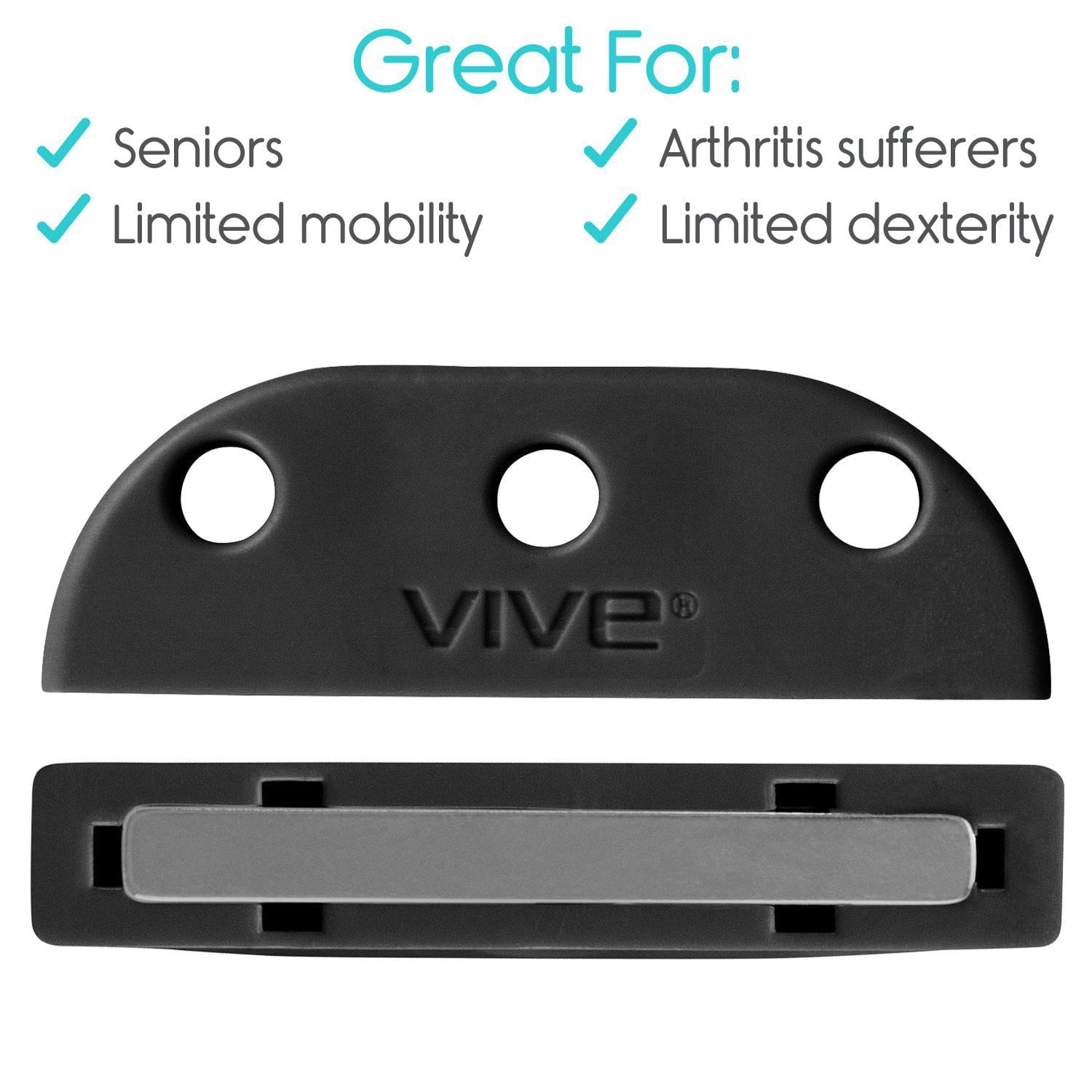 Vive Health - Magnetic Shoe Closures, Any Tie Shoe, Two Sets w/Anchor Clips, Black - Weight Capacity 300lbs