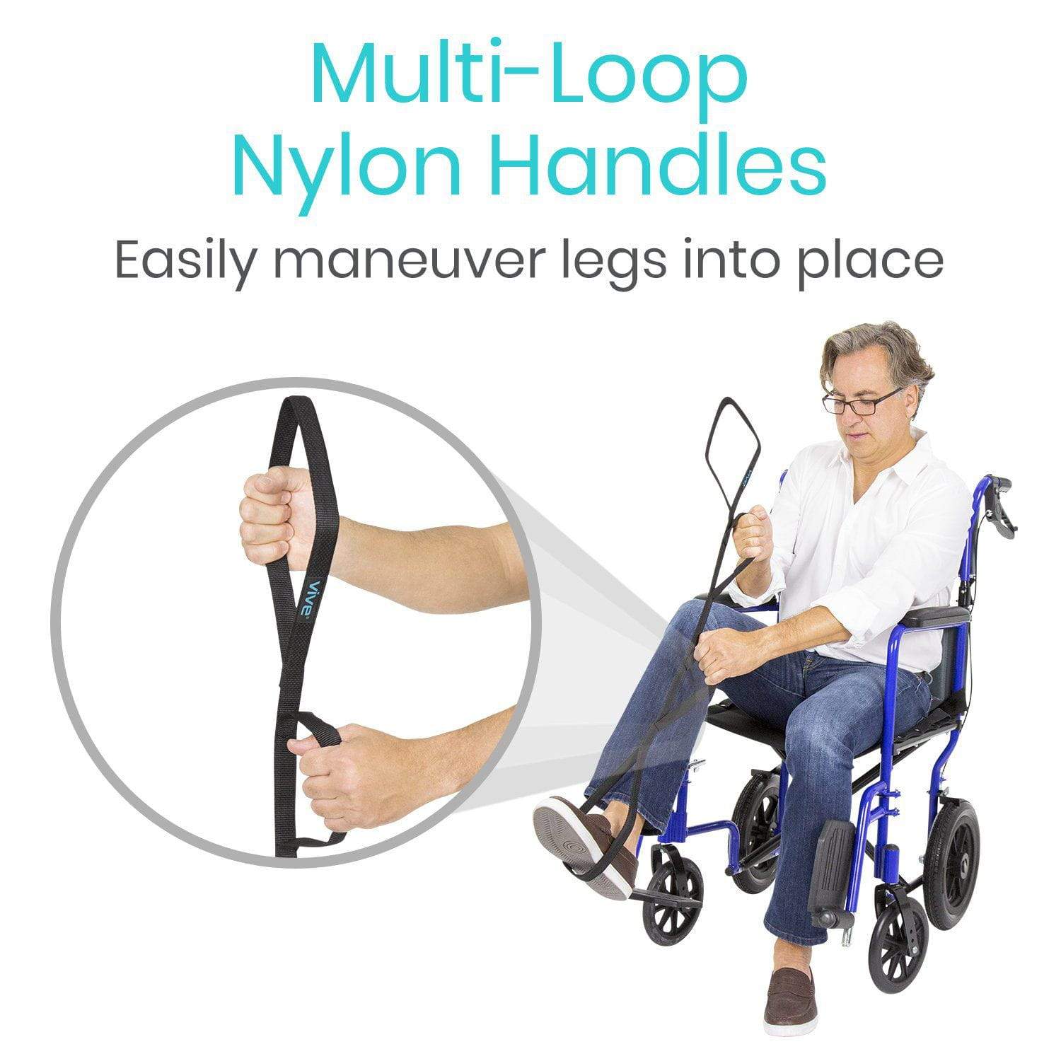 Vive Health - Multi-Grip Leg Lifter, 41” Strap with Aluminum Core and 3 Handles