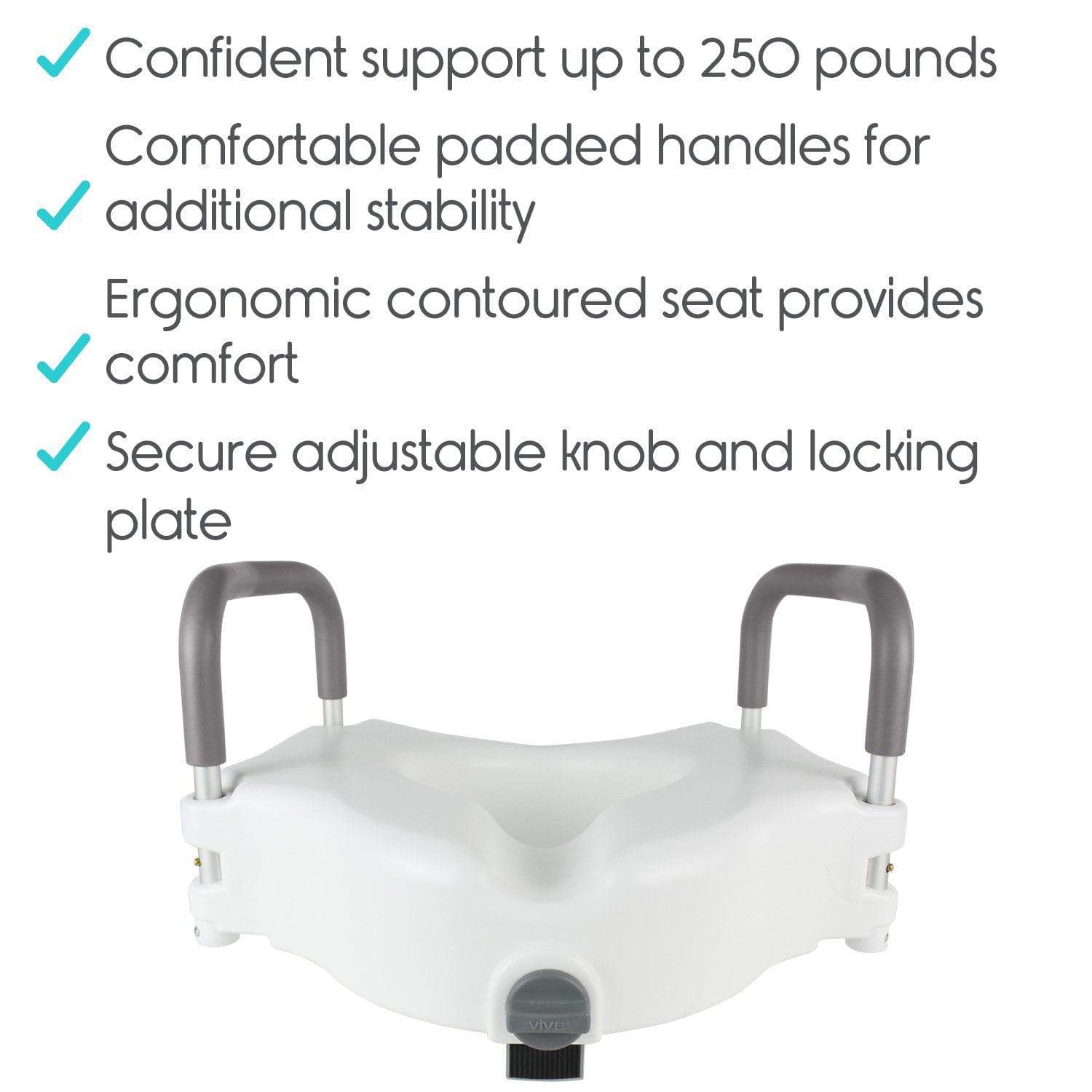 Vive Health - 5" Raised Toilet Seat, Contoured, Padded Handles