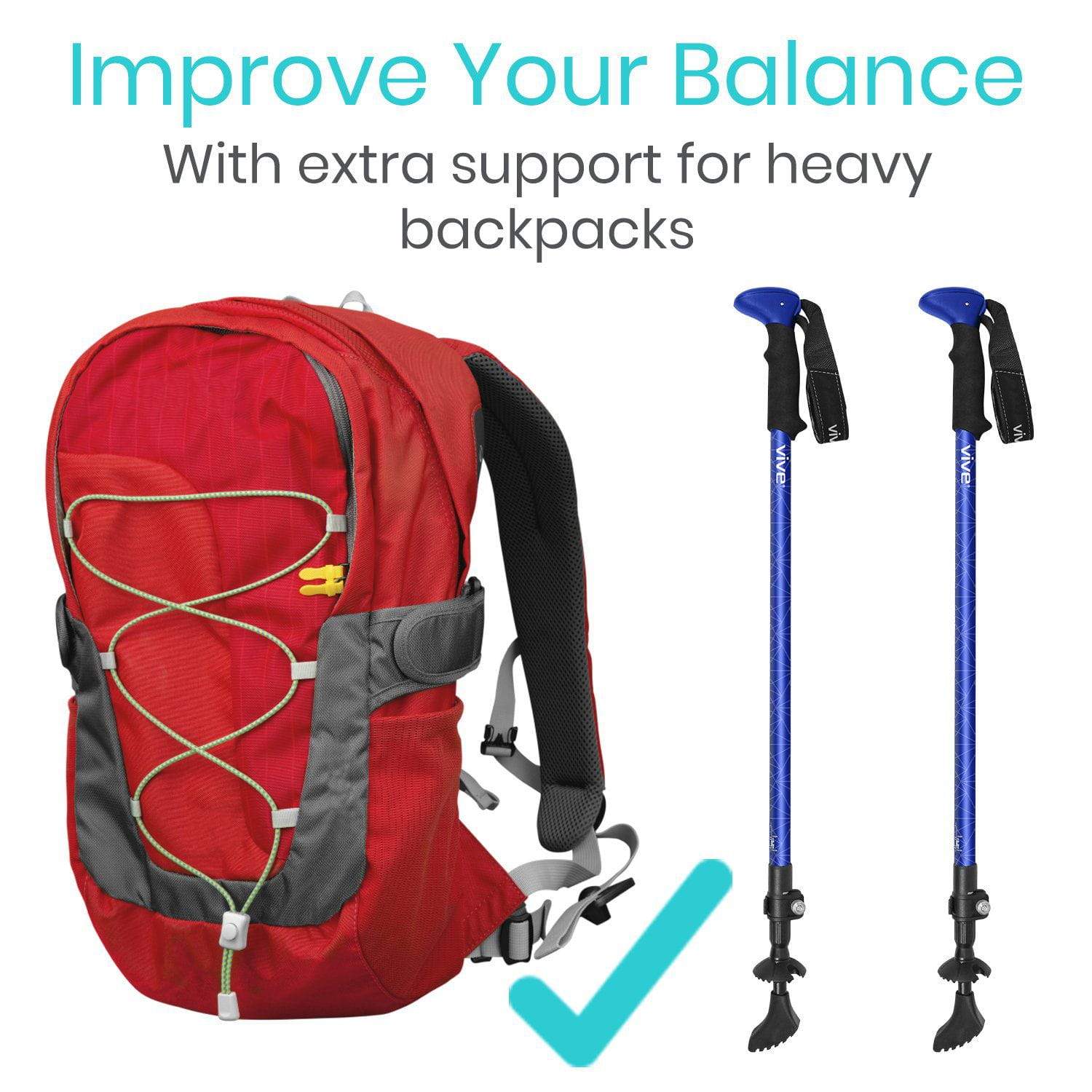 Vive Health -Adjustable Aluminum Trekking Poles, 27.75”-57.5", with 8 Tips Set, One Pair