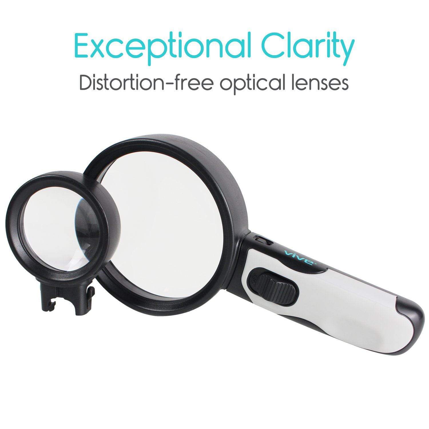 Vive Health -  LED Magnifying Glass: Compact 4" Magnifier with 5X/10X Acrylic Lenses and Pouch