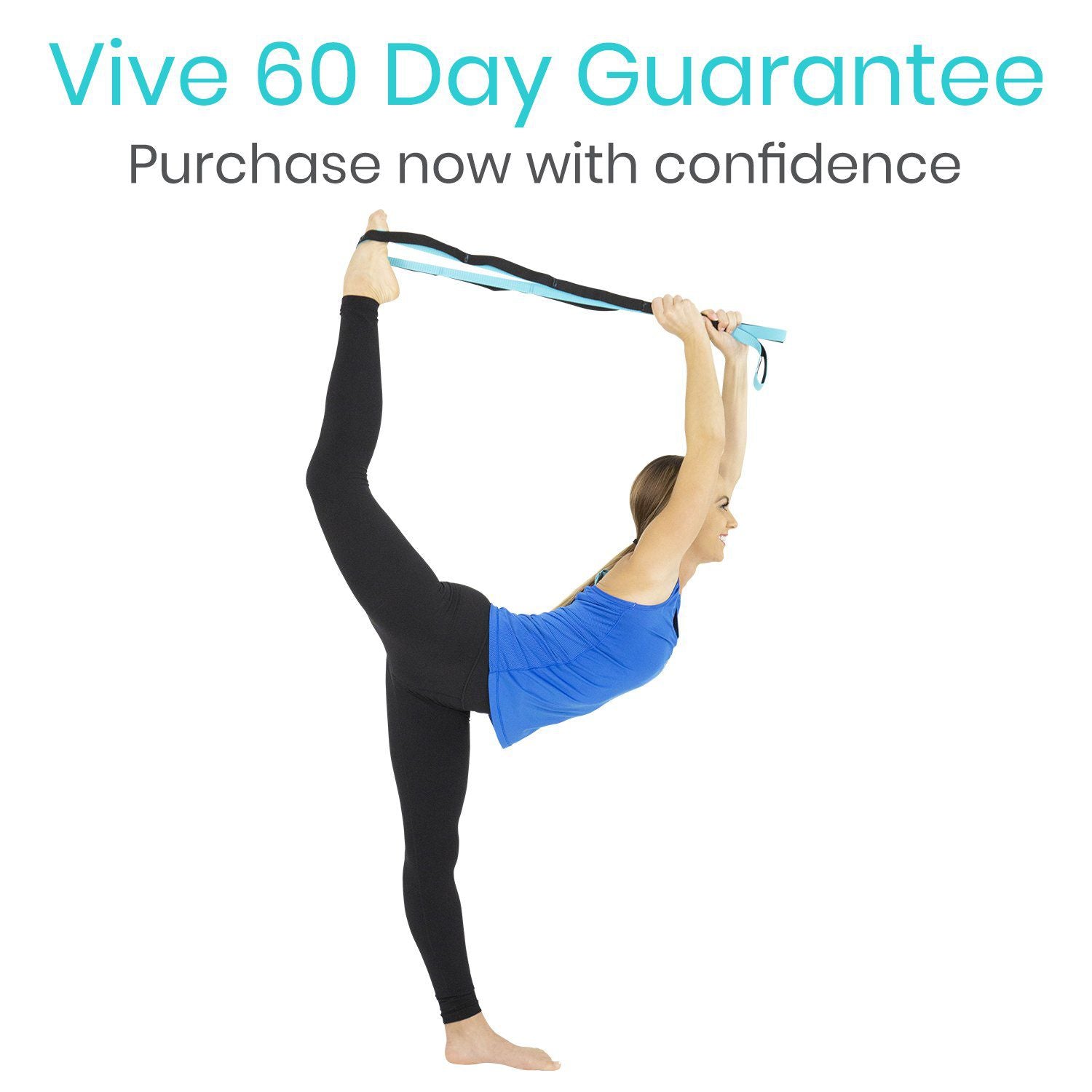 Vive Health - Stretch Strap, 75" with 10 Loops, Nylon Material, Includes Guide and Carry Pouch, Teal