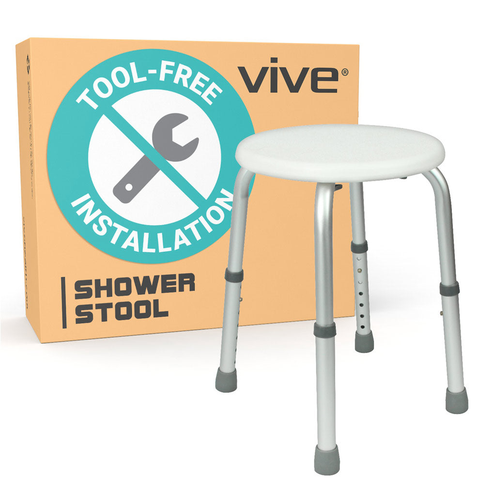 Vive Health - 12.5" Seat Shower Stool w/ Adjustable Height, Rust Proof