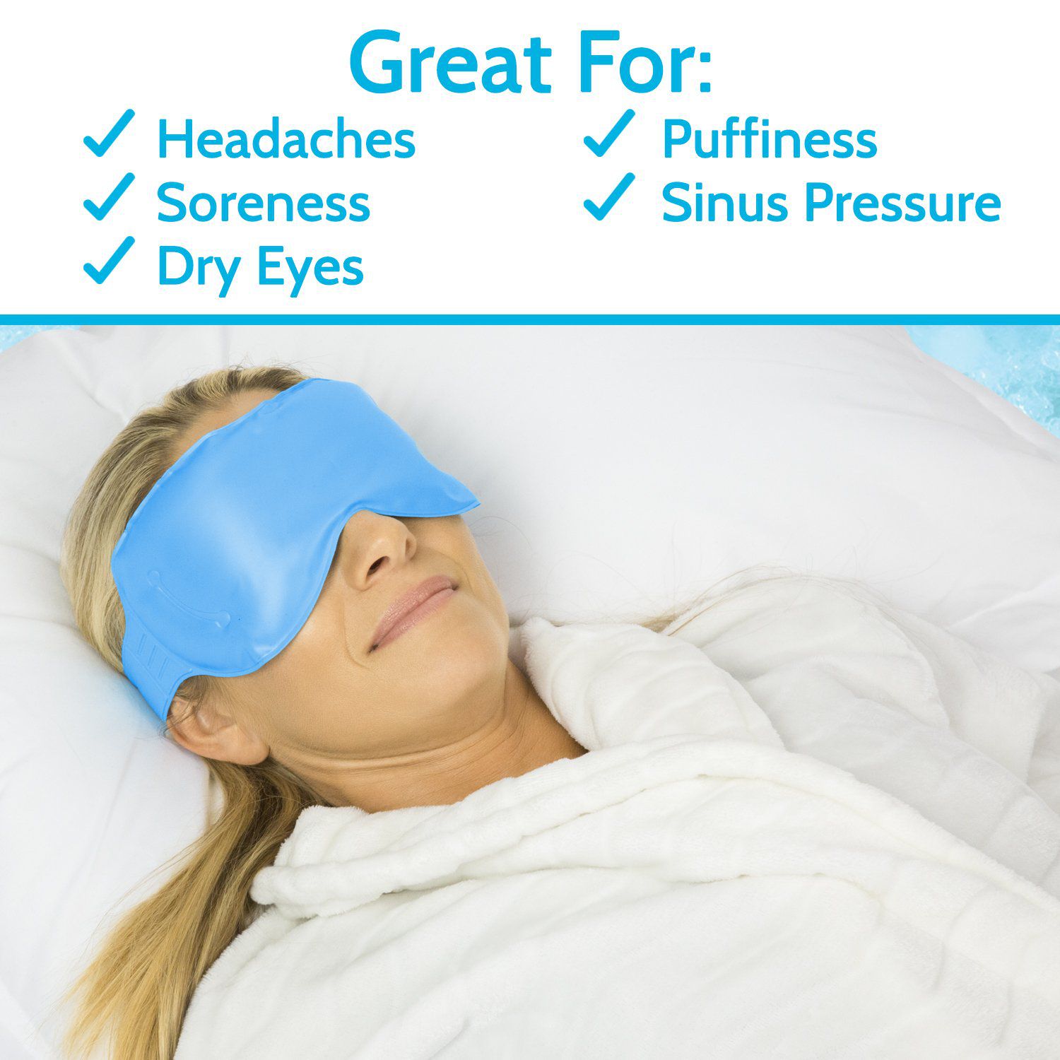 Vive Health - Ice Eye Mask, Flexible, Non-Toxic Gel with Straps, Includes 2 Round Packs