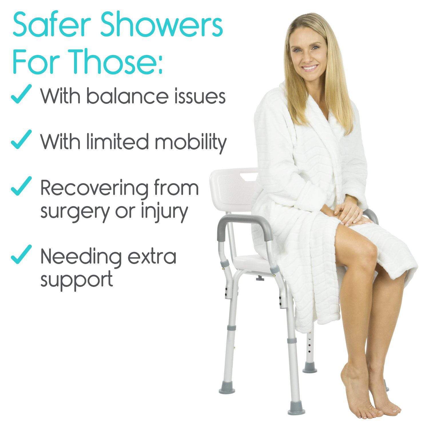 Vive Health - 15.75" Seat, Nonslip Shower Chair w/ Adjustable Height, Rust Proof