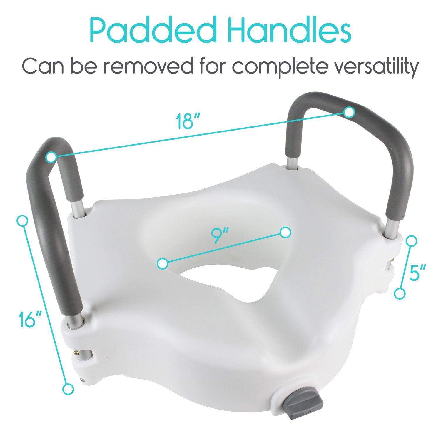 Vive Health - 5" Raised Toilet Seat, Contoured, Padded Handles