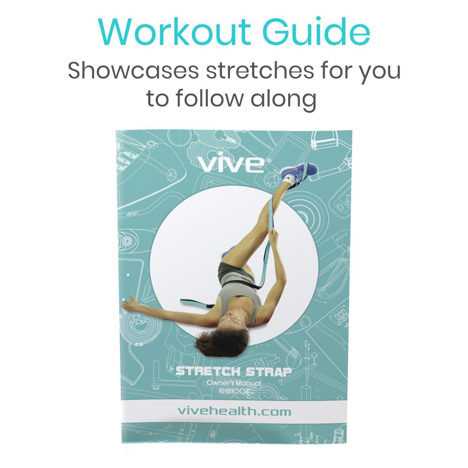 Vive Health - Stretch Strap, 75" with 10 Loops, Nylon Material, Includes Guide and Carry Pouch, Teal