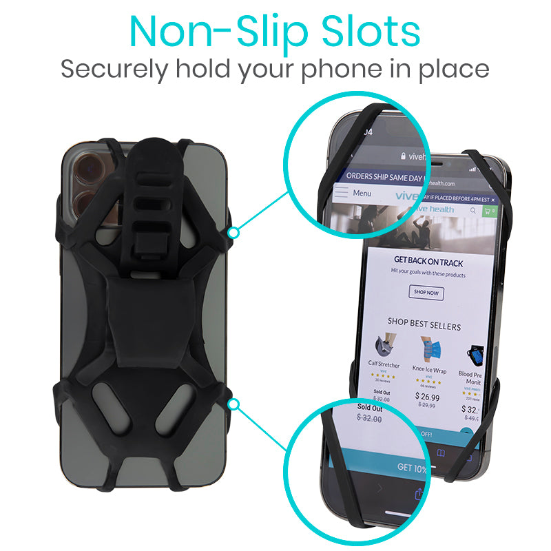 Vive Health - Phone Holder with Silicone Mount for Mobility Aids, Max Phone Size: 6" X 3"