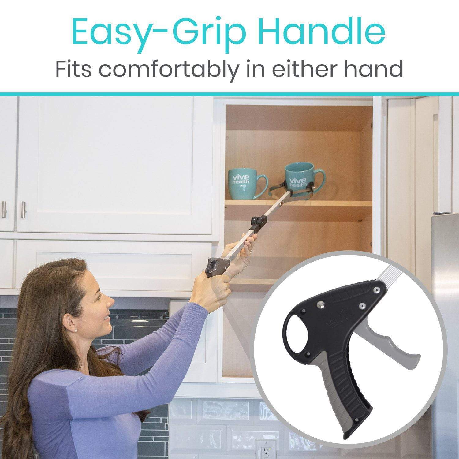Vive Health - 32" Folding Suction Cup Reacher Brushed Aluminum, Trigger Grip
