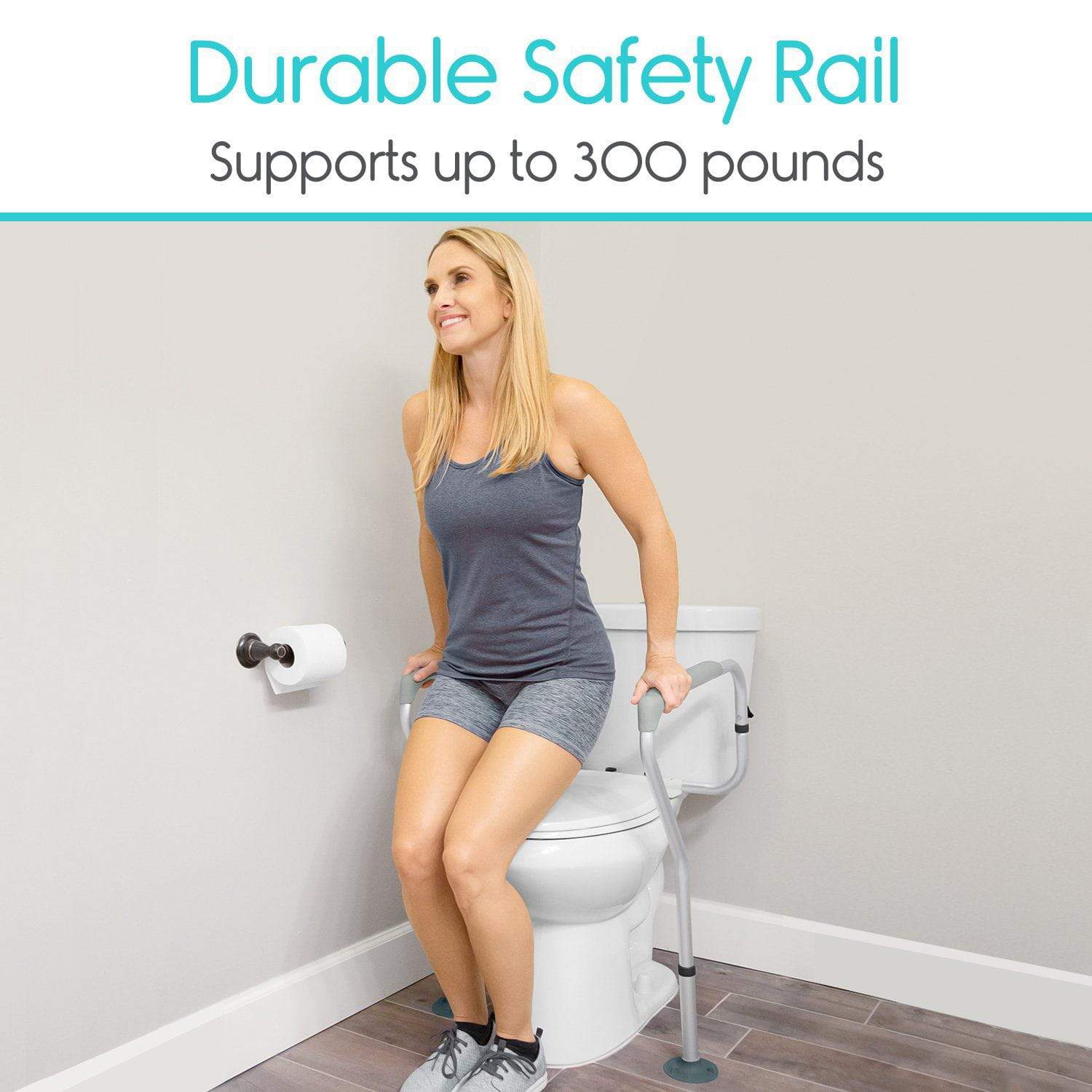 Vive Health - Adjustable Toilet Safety Rail, Padded Fitting w/no Drilling