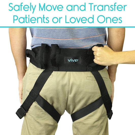 Vive Health - Transfer Belt with Leg Loops, Adjustable up to 52", 6 Handles, Metal Buckle