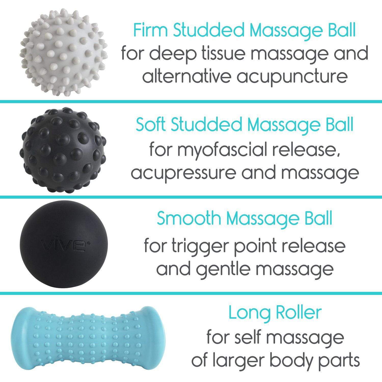 Vive Health - Pack of 4 Hot & Cold Massage Balls, Foot Roller, Smooth/Spike