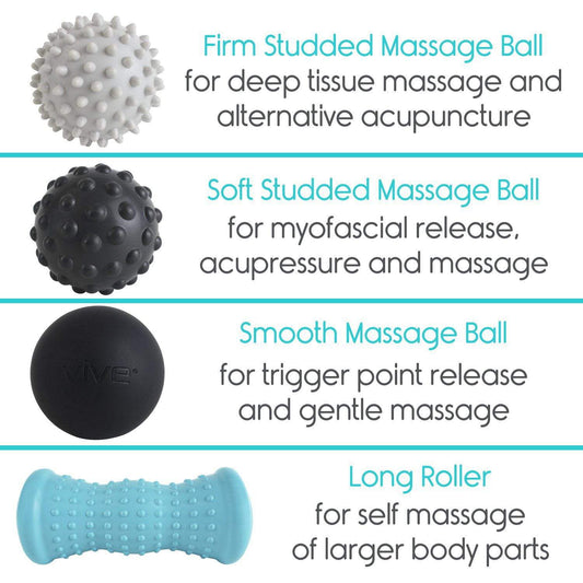 Vive Health - Pack of 4 Hot & Cold Massage Balls, Foot Roller, Smooth/Spike