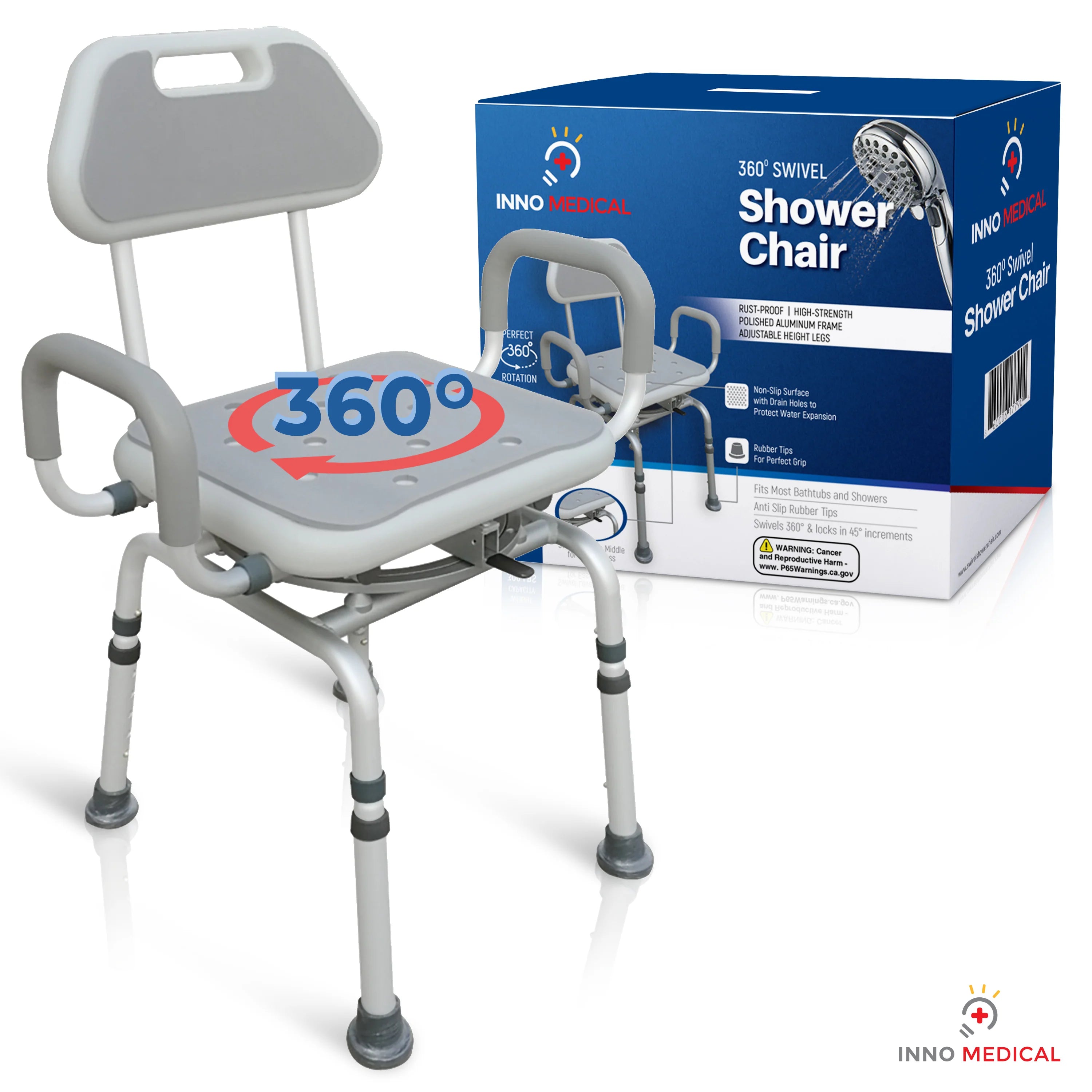 Inno Health | 16.5" x 13.5 Swivel Shower Chair with 300 lbs. Weight Capacity | INSWVL1