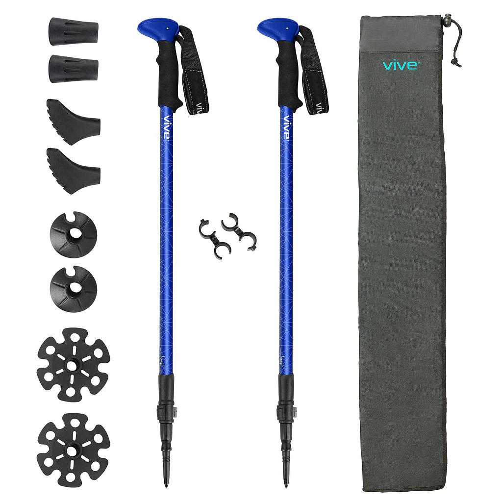 Vive Health -Adjustable Aluminum Trekking Poles, 27.75”-57.5", with 8 Tips Set, One Pair