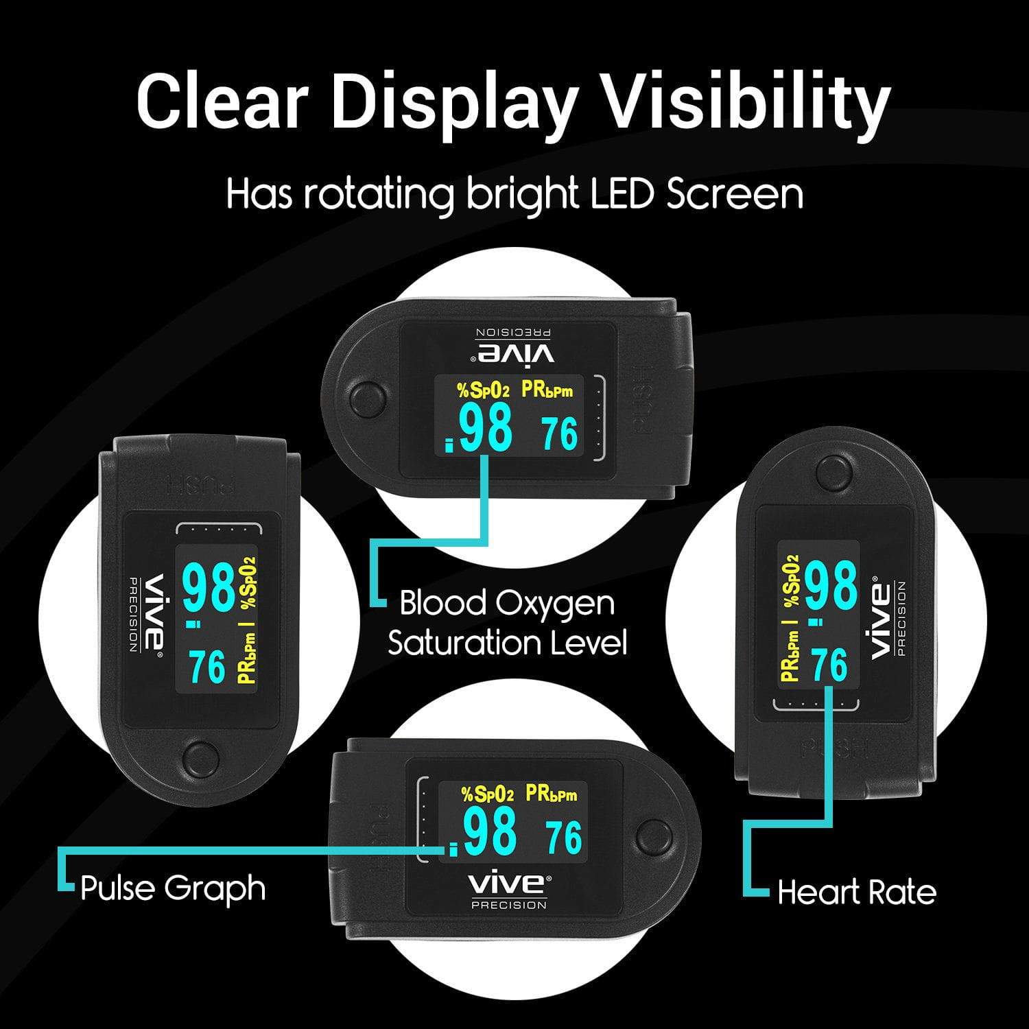 Vive Health - Multifunctional Pulse Oximeter Compatible with Smart Devices