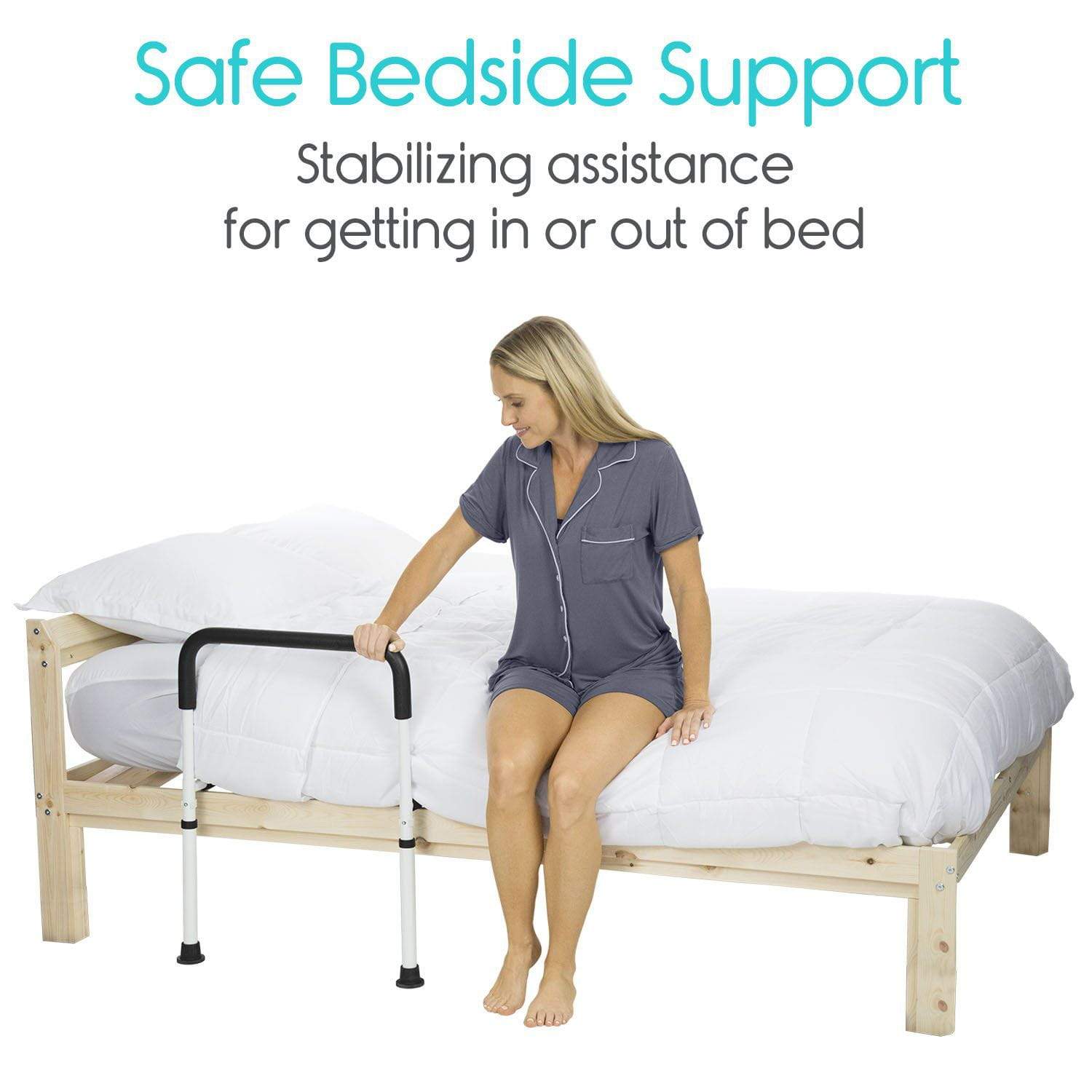 Vive Health - Height Adjustable Steel Bed Safety Rail with Non-Slip Foam