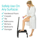 Vive Health - 9” Steel Step Stool with Handrail, Wide Nonslip Base, Supports up to 300 lbs, Black