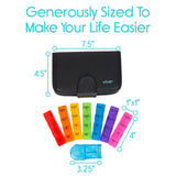 Vive Health - 7-Day Travel Pill Organizer with Pill Splitter, Four Sections Each, Black Leather Case, 7.5" x 4.8"