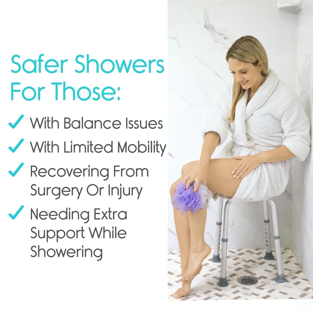 Vive Health - 12.5" Seat Shower Stool w/ Adjustable Height, Rust Proof