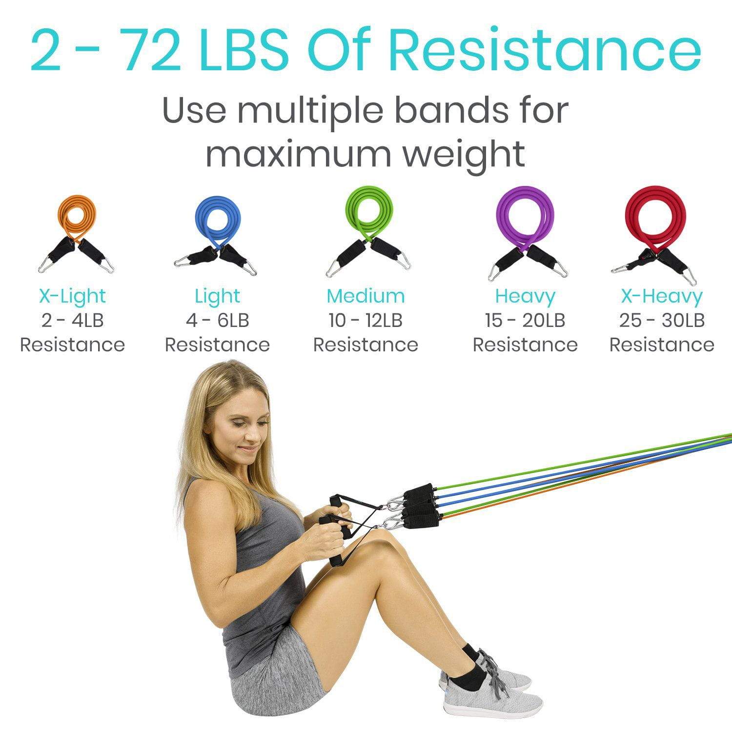 Vive Health - 11 PC Tube Resistance Bands with Metal Clips, Handles/Loops, Door Anchor
