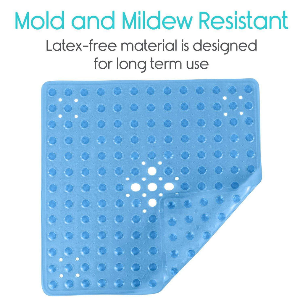 Vive Health 20” x 20" Shower Mat, Nonslip Suction Cups, Center Drain