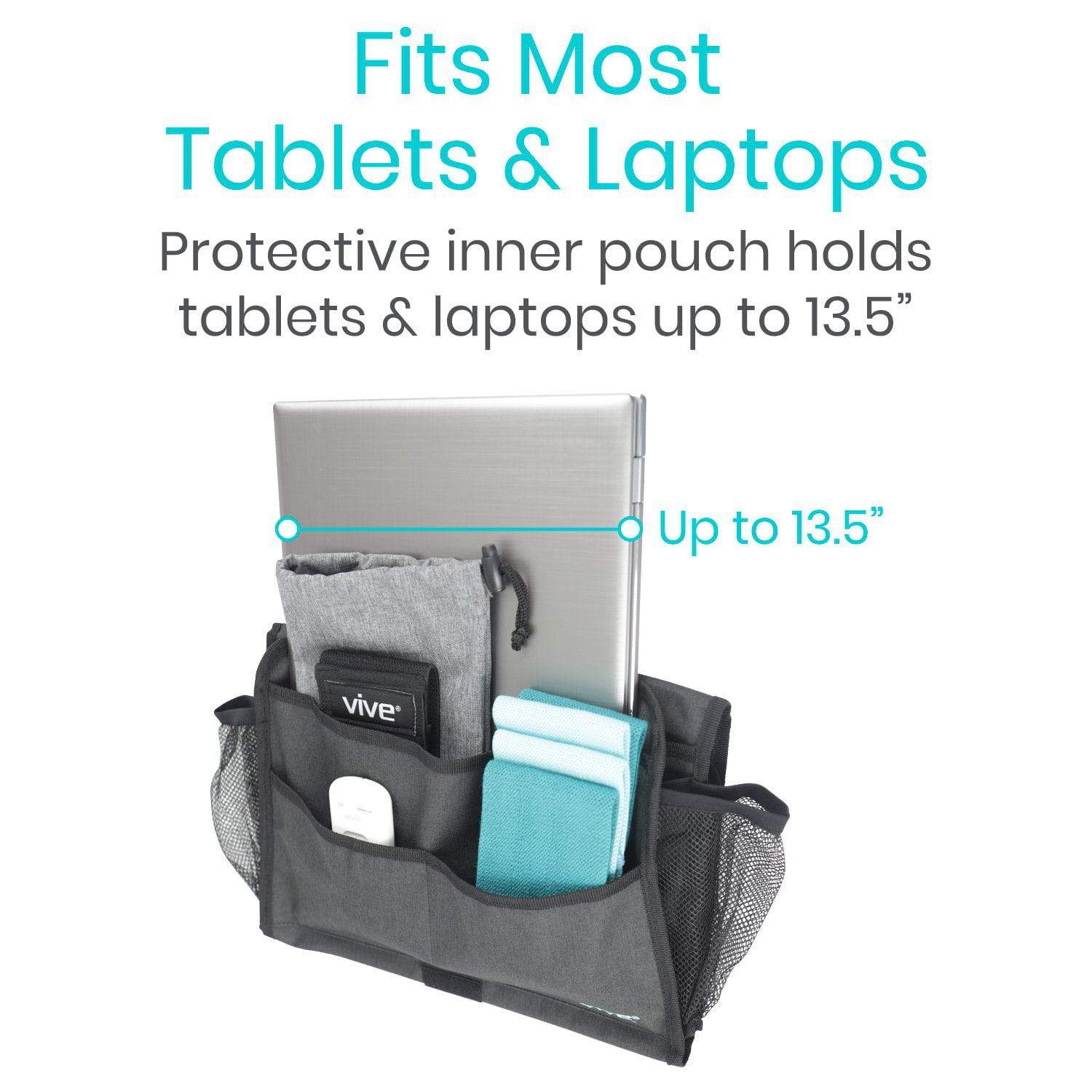 Vive Health - Bedside Caddy, 13.5" Wide, Mesh Pockets, Extra-Long Flap