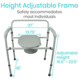 Vive Health - Open Box Bariatric Commode, Adjustable Steel Frame, 6 Qt Pail w/Lid, Splash Guard